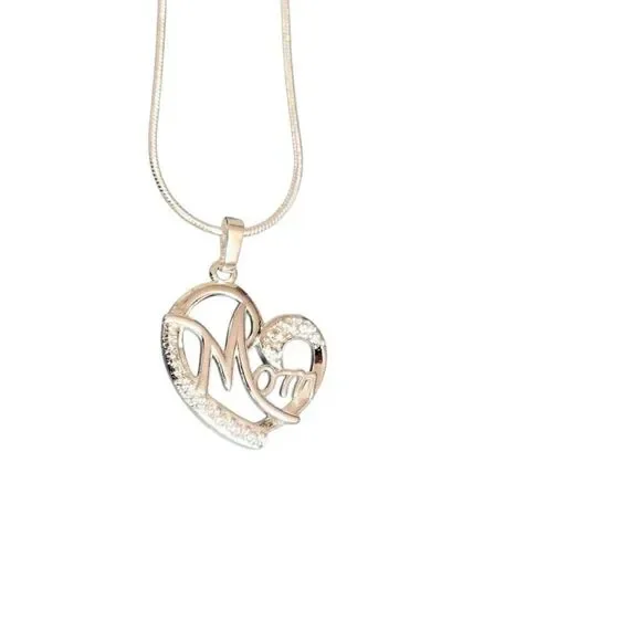 Mom Mother Sterling Silver 925 Heart Gem Pendant on Snake Rope Chain Necklace - Picture 5 of 14